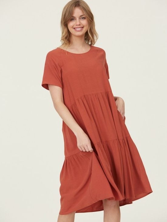 tea n rose Dresses & Skirts - Plus Sized Women's Tiered Short Sleeve Midi Dress - Cinnamon